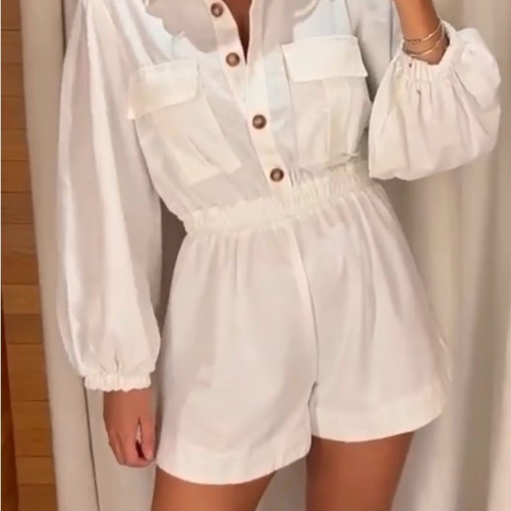 FARM Rio White Button-Up Romper